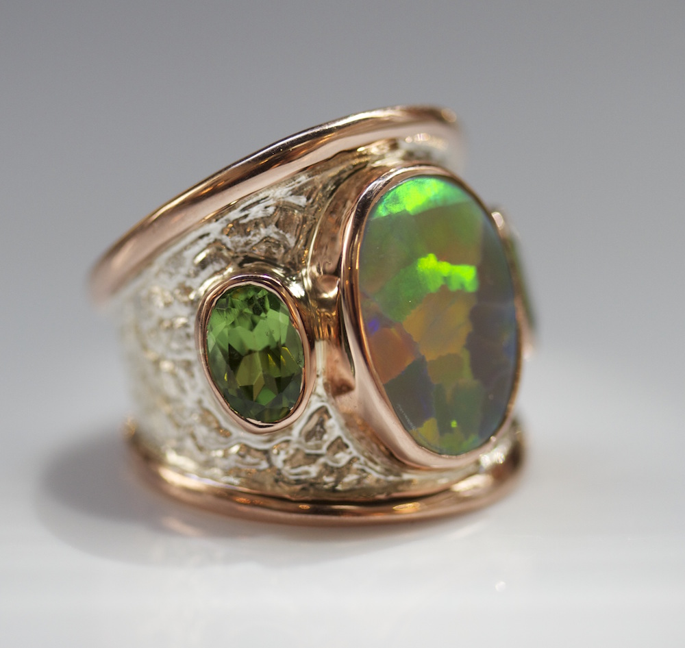 Natural Rainbow Fire Opal HandCrafted Ring
