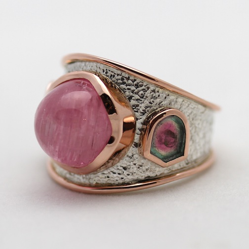 Pink Cat's Eye Tourmaline Gypsy Ring - Elaina Designs